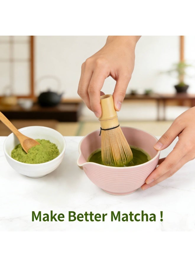 AceLuste 4-Piece Matcha Whisk Set, Matcha Making Tools, Handmade Bamboo Matcha Whisks Kit, Matcha Making Accessory, Including Bamboo Whisk, Stirring Scoop, Tea Spoon and Ceramic Whisk Holder, Matcha Kit Gifts for Tea Lovers & Beginners - Image 4